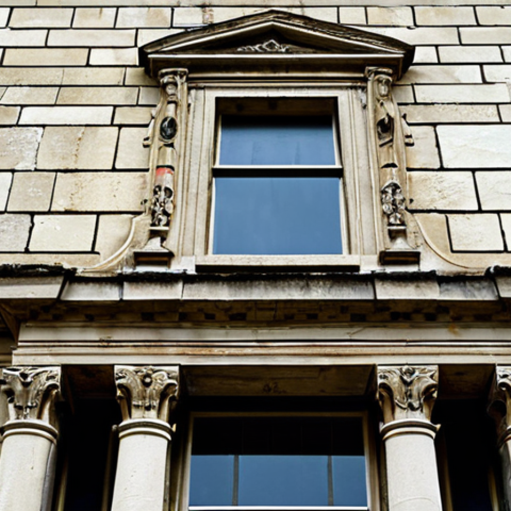 Damaged Architecture**

"A weathered, historical building facade made of limestone, showing signs of acid rain damage: corrosion, streaks, and discoloration.  Focus on the intricate details of the stonework. Overcast sky. Safe for work, appropriate content, fully clothed, professional photography, perfect anatomy, natural proportions, detailed textures."

**
