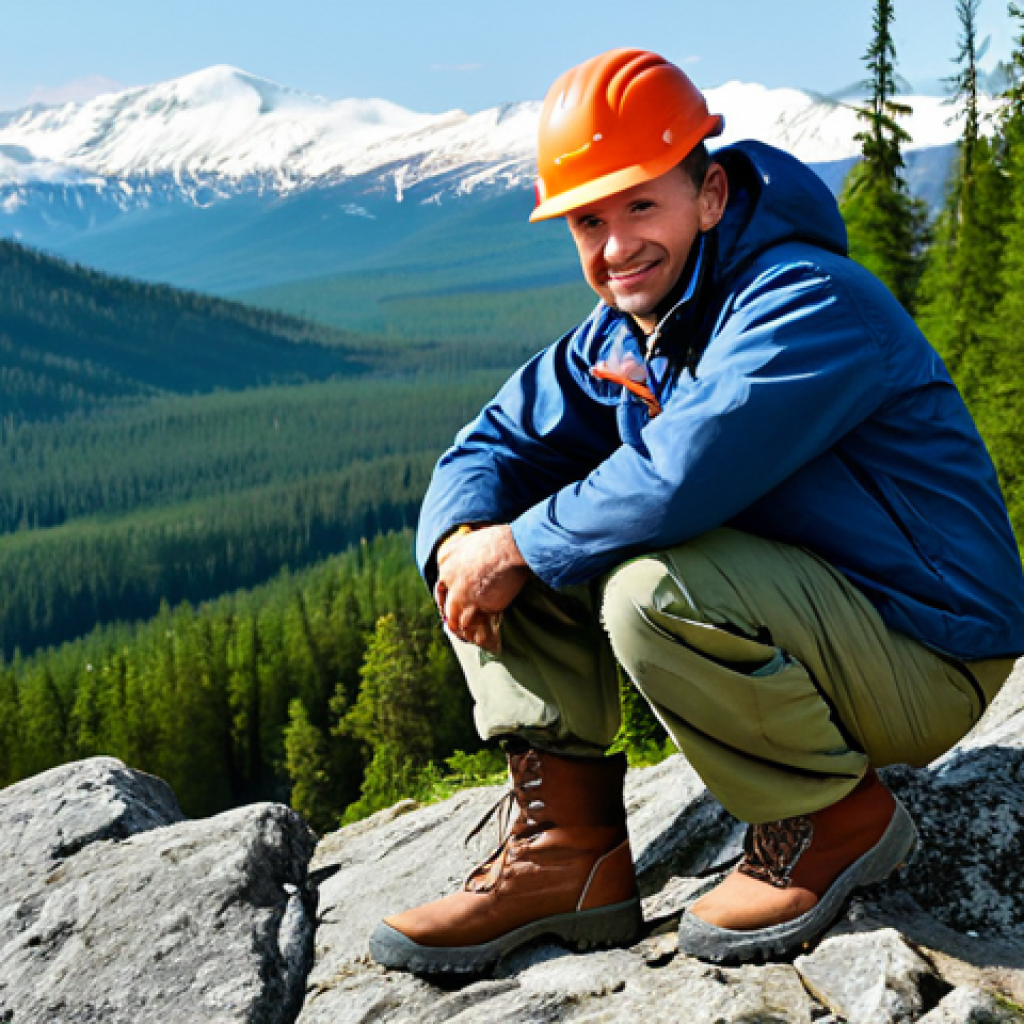 지구과학과 해양 지질학 - **

A professional geologist, fully clothed in appropriate field gear (hiking boots, cargo pants, st...
