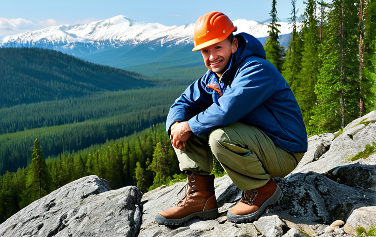 지구과학과 해양 지질학 - **

A professional geologist, fully clothed in appropriate field gear (hiking boots, cargo pants, st...