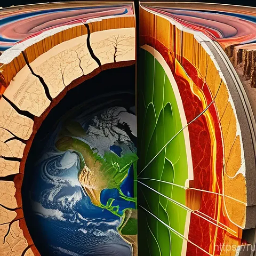 지구과학과 지열 에너지 - **Prompt:** A highly detailed and awe-inspiring scientific illustration depicting a cross-section of...
