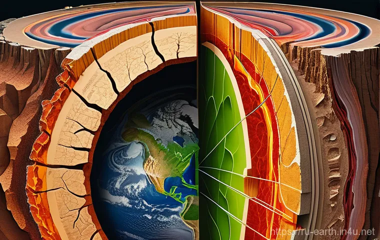 지구과학과 지열 에너지 - **Prompt:** A highly detailed and awe-inspiring scientific illustration depicting a cross-section of...