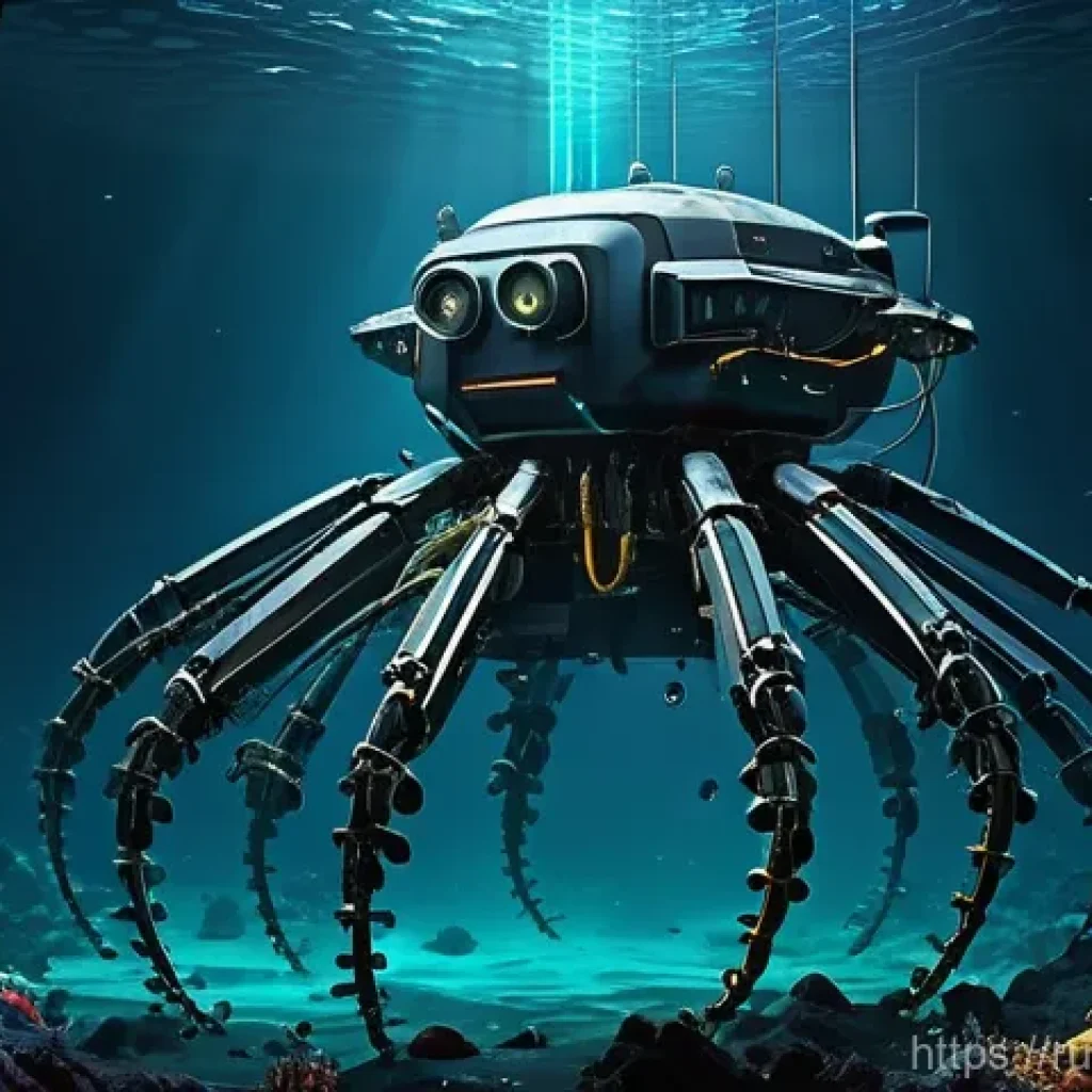 지구과학과 해저 지진 - **Prompt:** A highly detailed, realistic illustration of an advanced, autonomous deep-sea robot expl...