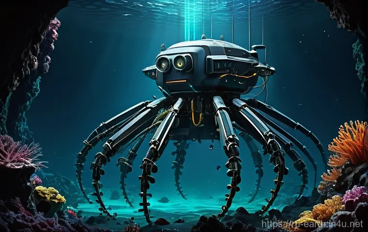 지구과학과 해저 지진 - **Prompt:** A highly detailed, realistic illustration of an advanced, autonomous deep-sea robot expl...