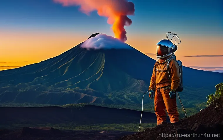 지구과학과 화산 폭발 - **Fertile Slopes: Harmony with the Volcano.**
A vibrant and serene landscape showcasing a thrivi... 지구과학과 화산 폭발 - **Fertile Slopes: Harmony with the Volcano.**
A vibrant and serene landscape showcasing a thrivi...