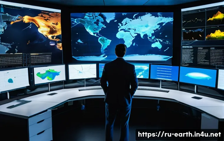 지구과학과 학습 자료 개발 - **A modern Earth science control center.**
    *   **Description:** A brightly lit, futuristic contr...